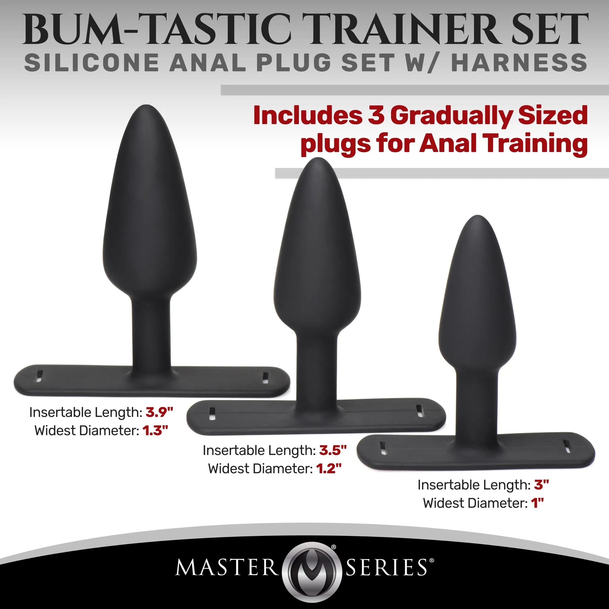 Bum-tastic Trainer Set 3 Piece Anal Plug Set With Harness