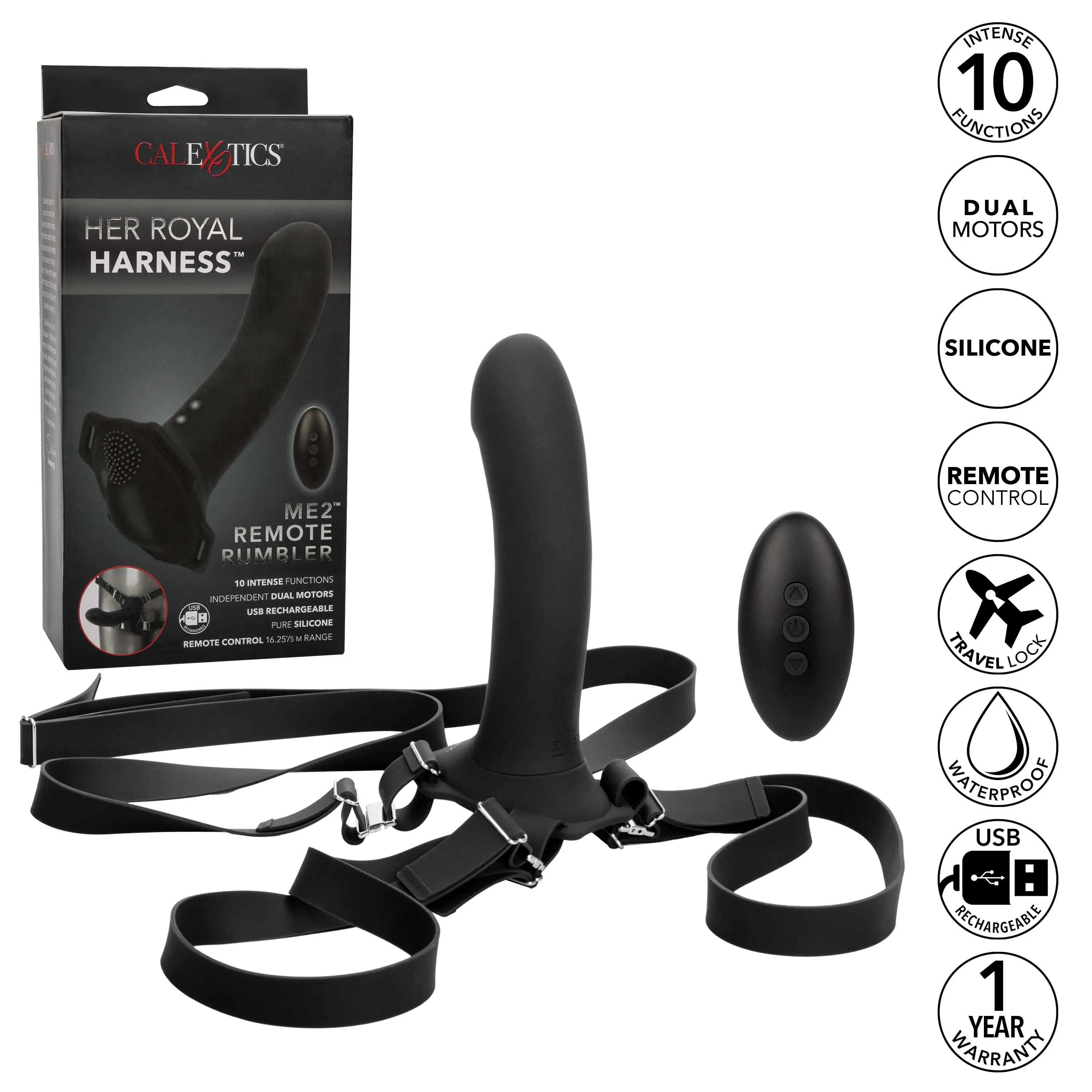 California Exotics - Her Royal Harness Me2 Remote Rumbler Strap On (Black)