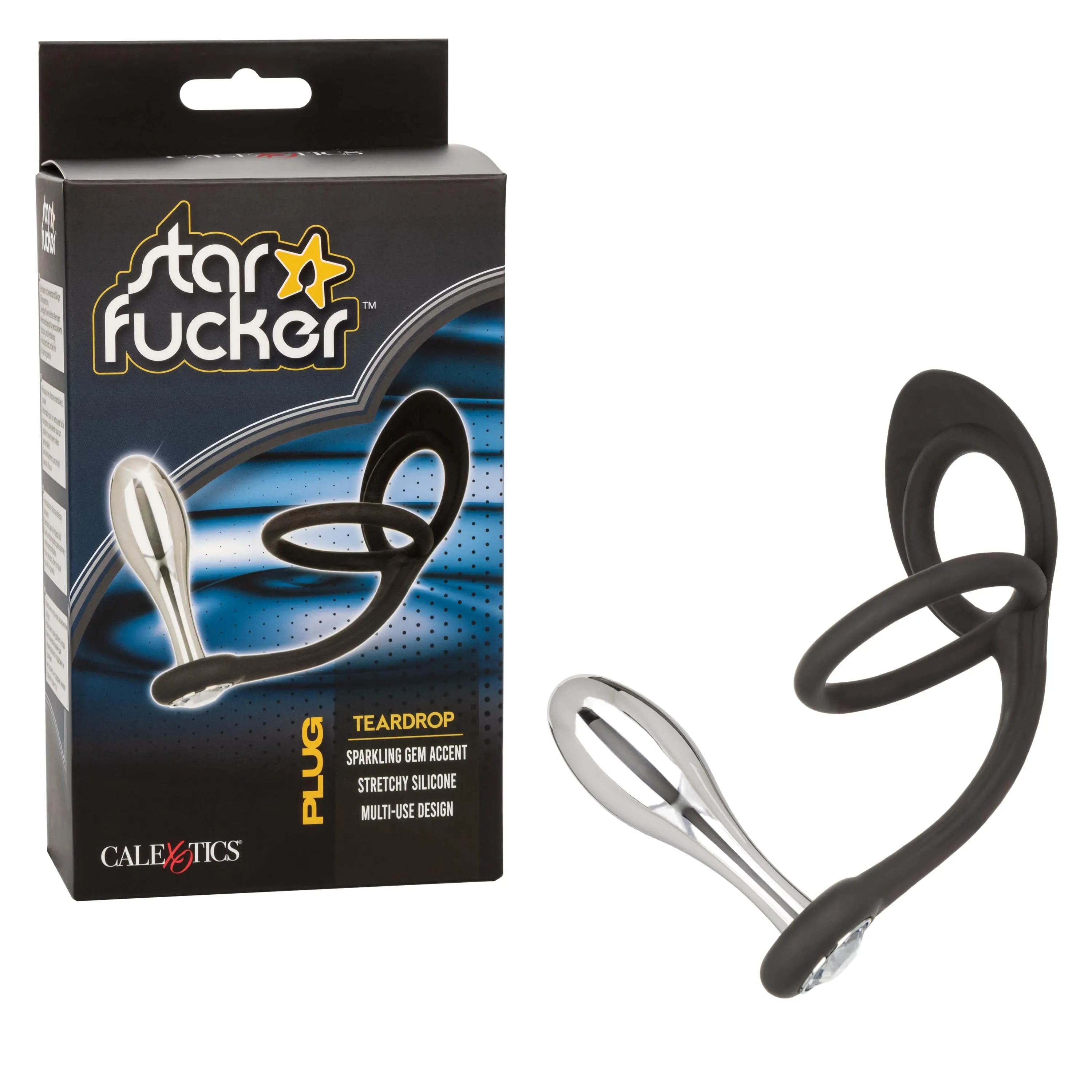 California Exotics - Star F*cker Teardrop Anal Plug with Cock Support (Silver)