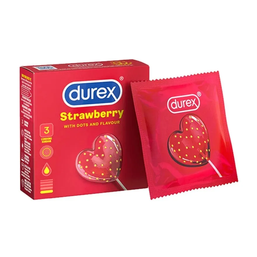 Durex - Strawberry Flavoured with Dots Textured Condoms