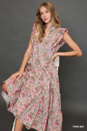 Floral Garden Print Tiered Maxi Dress