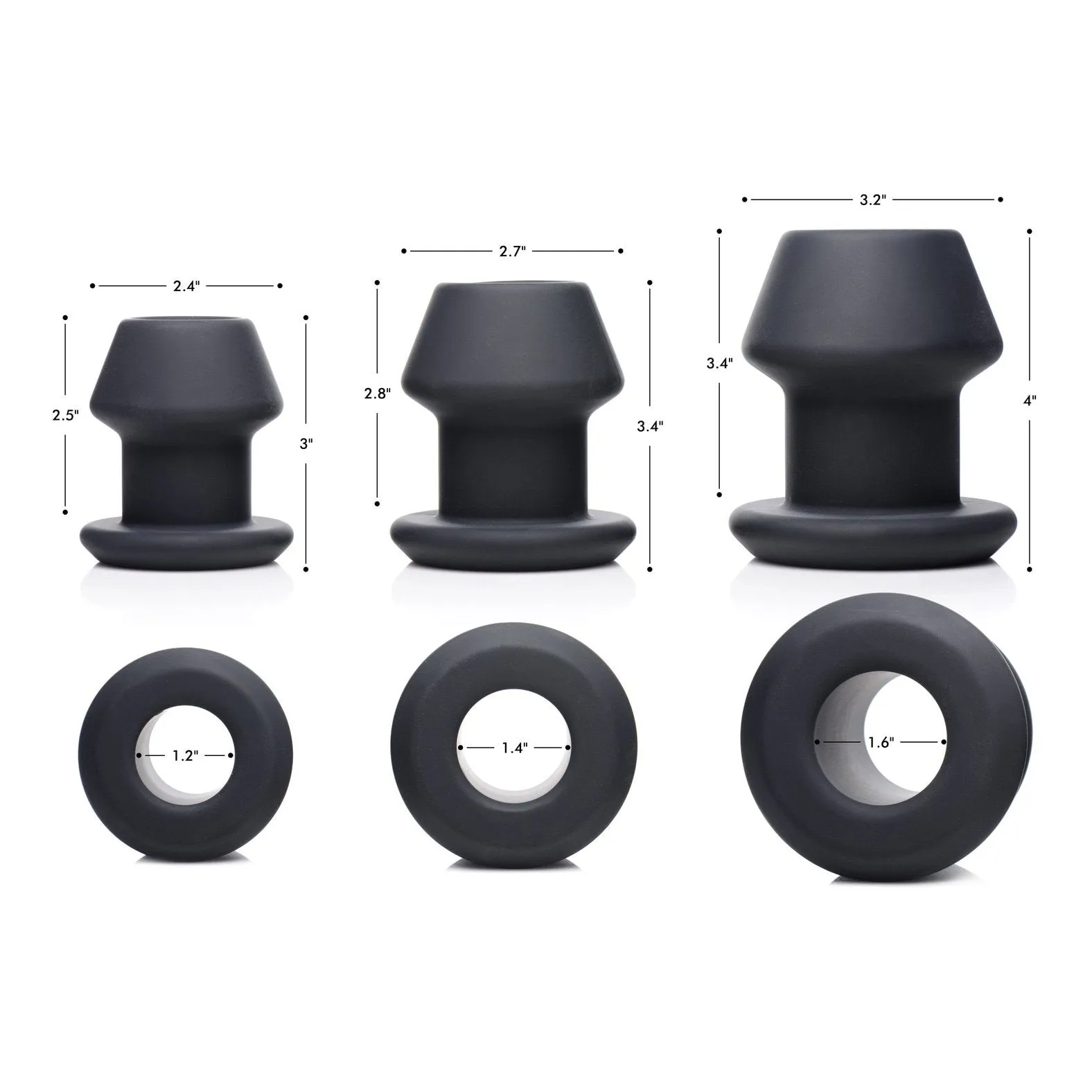 Gape-grommets 3 Piece Hollow Silicone Anal Dilator Set