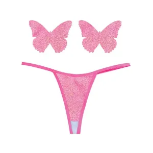 Neva Nude - Naughty Knix Bella Rosa Shimmer G String and Pasties Nipple Covers Set O/S (Soft Pink)