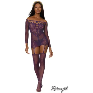 Off Shoulder Garter Dress with Attached Thigh Highs by Dreamgirl