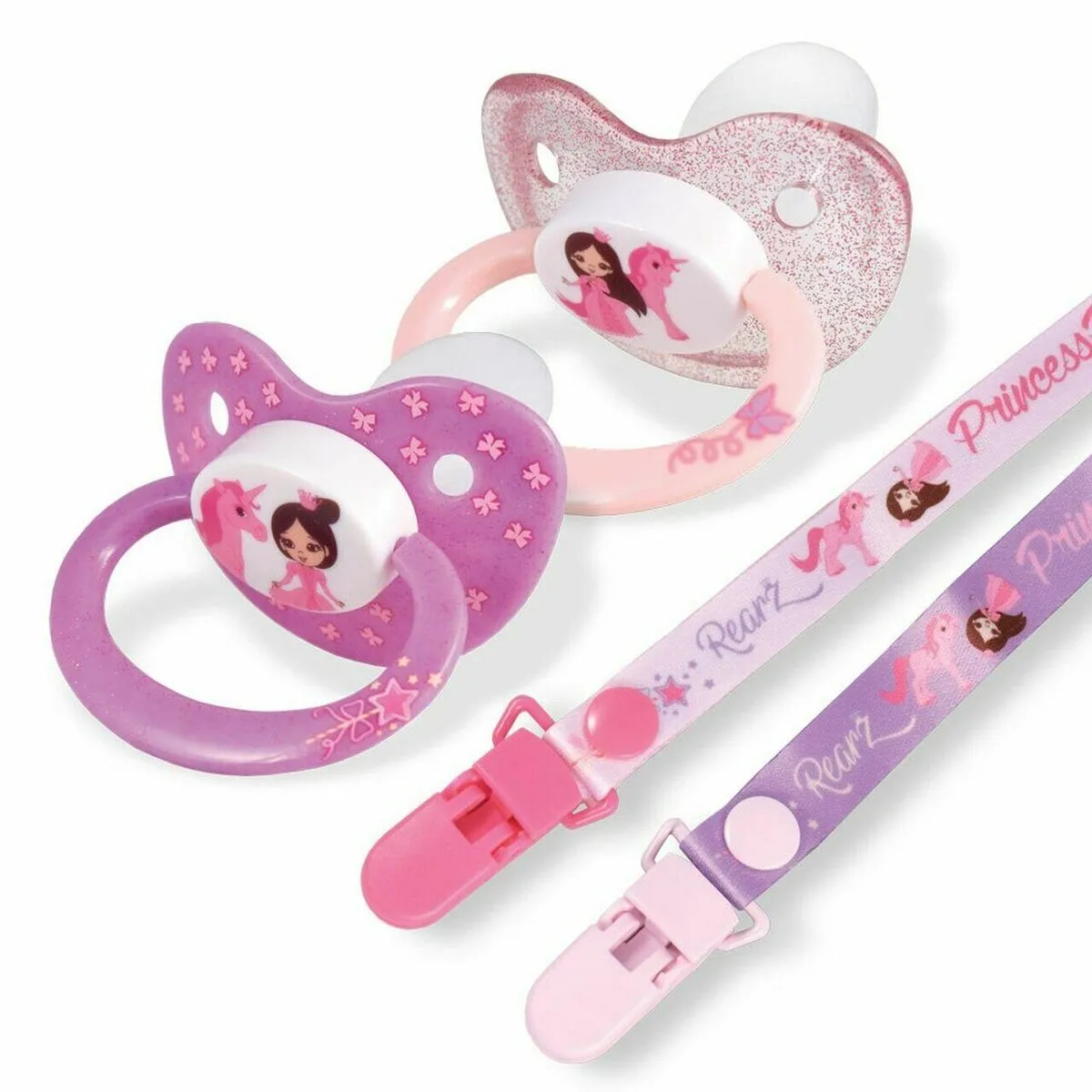 Rearz 2 Pacifiers & Clip Set Multi-Styles