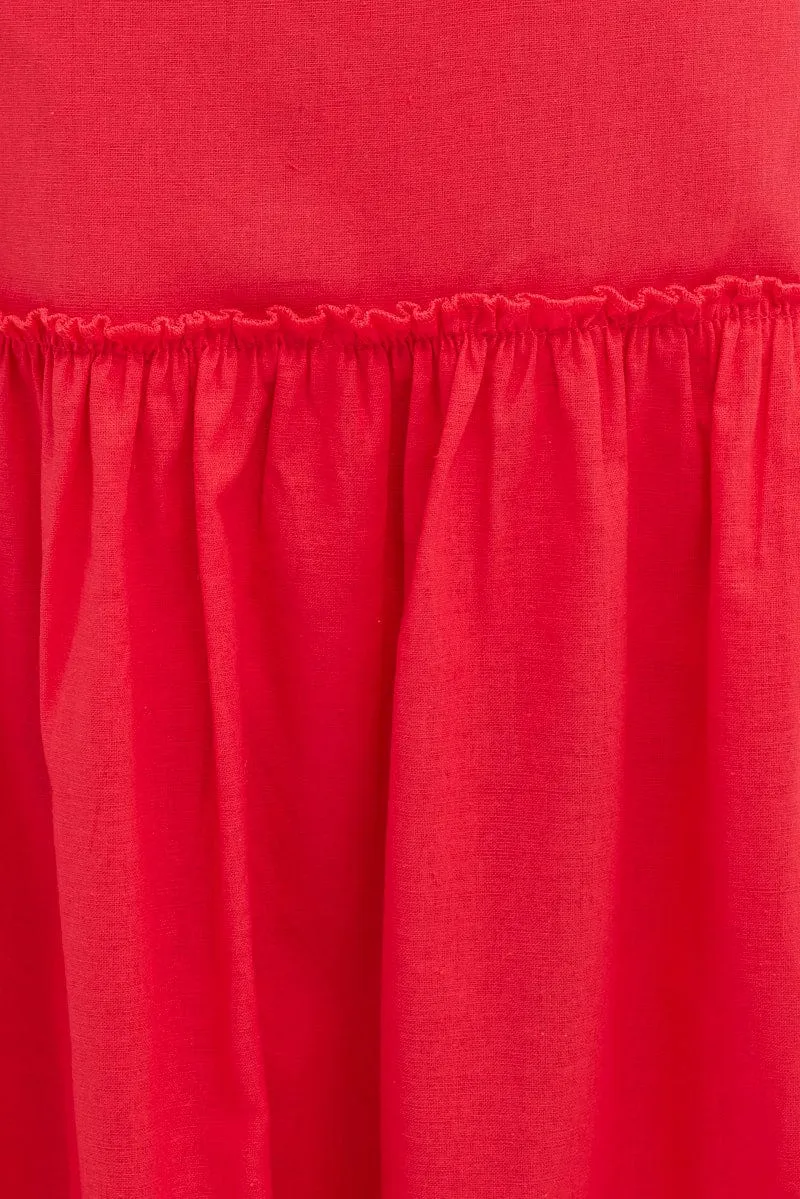 Red Maxi Skirt Tiered