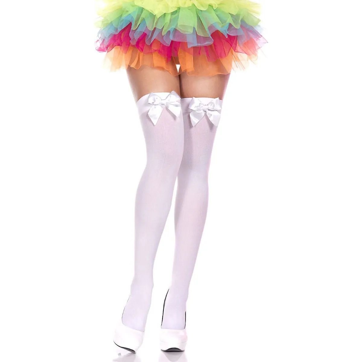 Satin Bow Thigh High Stockings by Music Legs