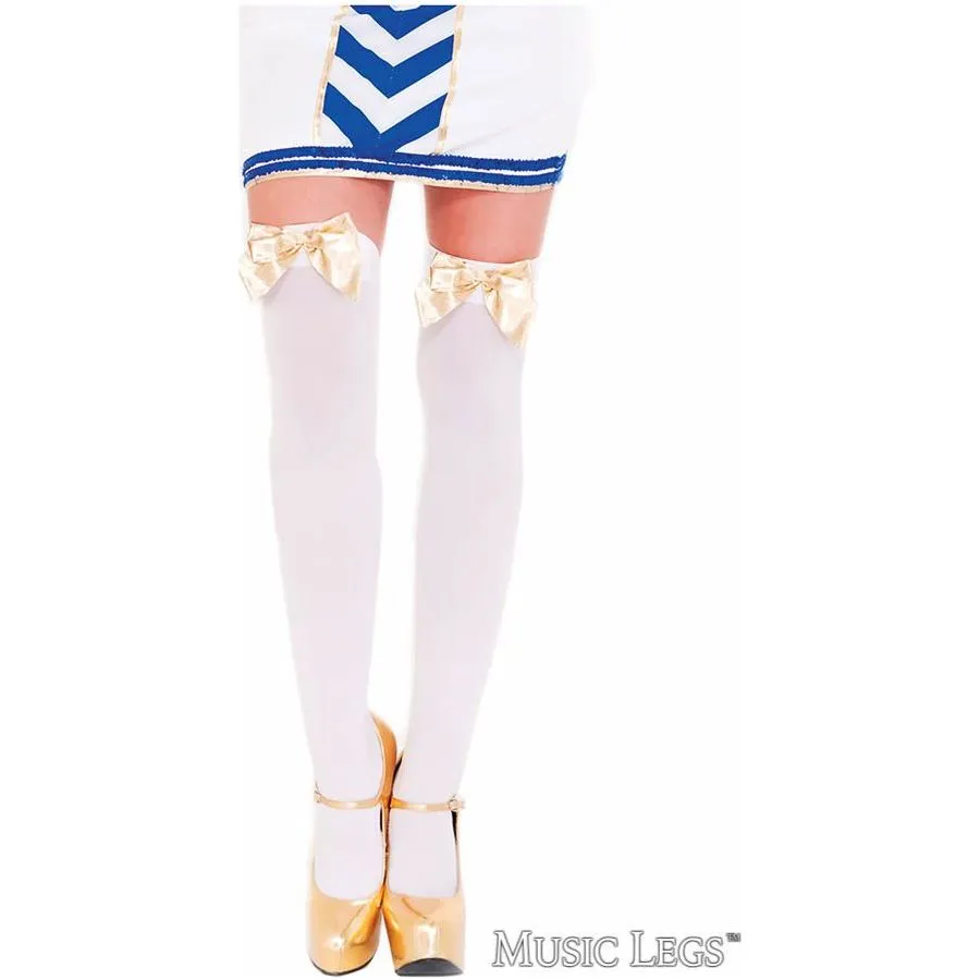 Satin Bow Thigh High Stockings by Music Legs
