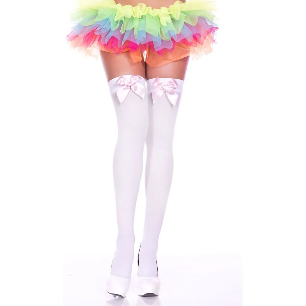 Satin Bow Thigh High Stockings by Music Legs