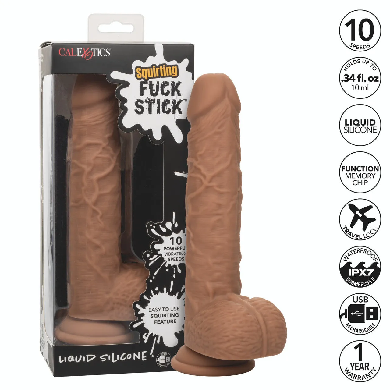 Squirting Fuck Stick 9 Vibrating Dildo Suction Cup Dong Sex Toy Brown