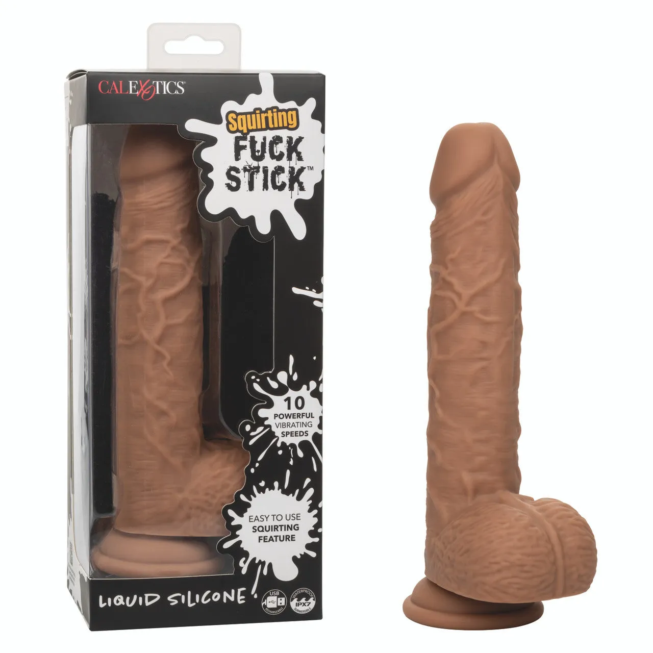 Squirting Fuck Stick 9 Vibrating Dildo Suction Cup Dong Sex Toy Brown