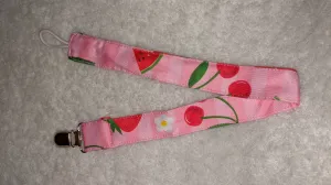Strawberry & Cherry Fabric Pacifier Clips