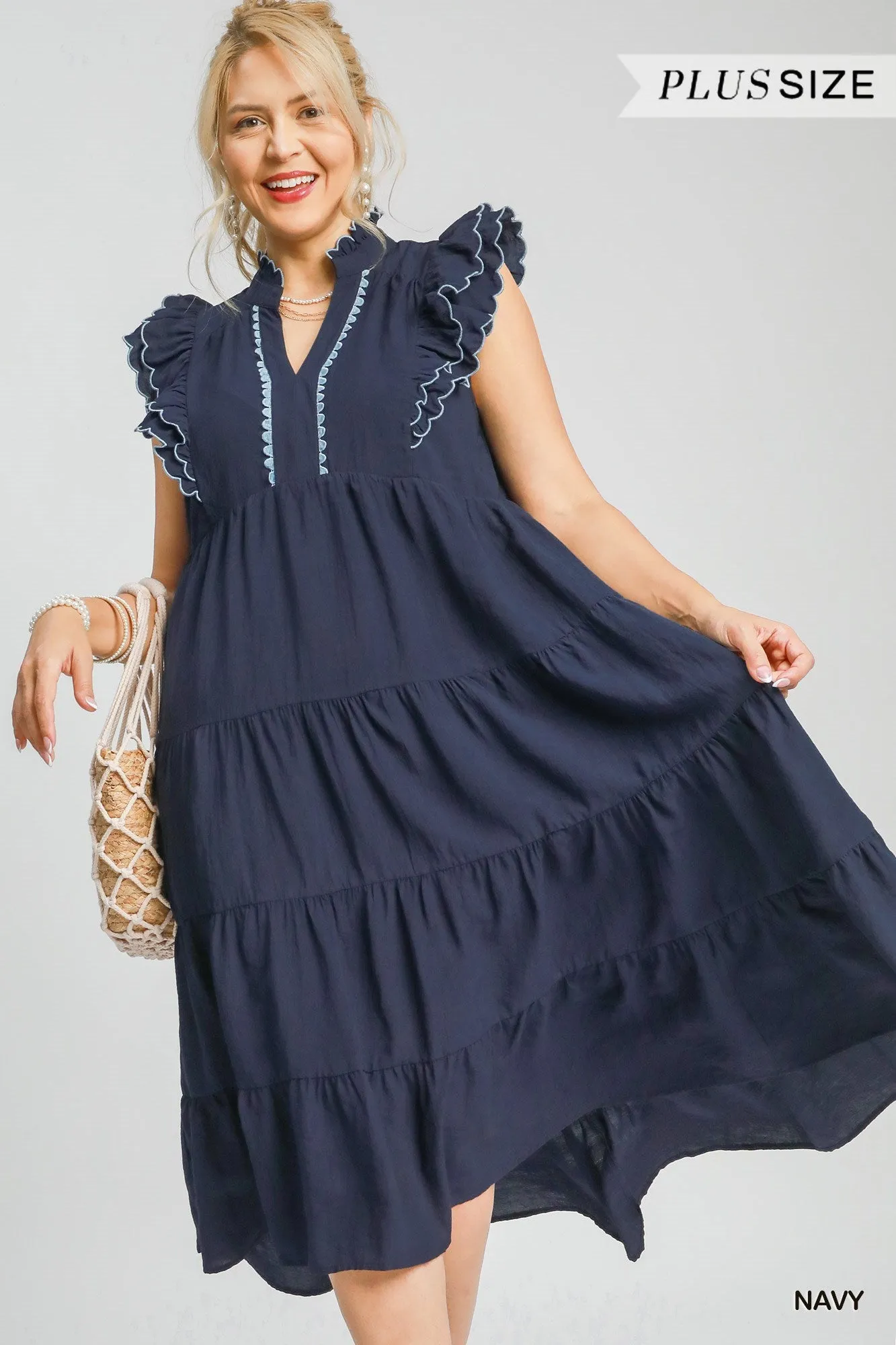 Tiered Maxi Dress with Scalloped Sleeves