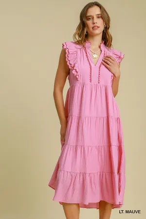 Tiered Maxi Dress with Scalloped Sleeves
